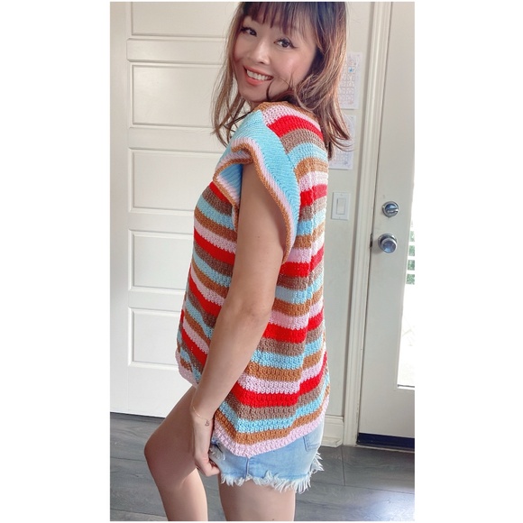 Vibrant Color Block Stripes ruffle Sleeve Blouse - Picture 7 of 7